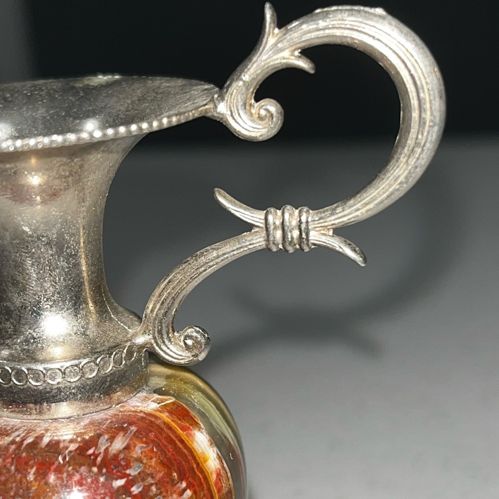 Vintage Italian VERO ONIX Real Onyx Vase w/ Ornate Scroll Handles MCM Decor - Picture 6 of 10